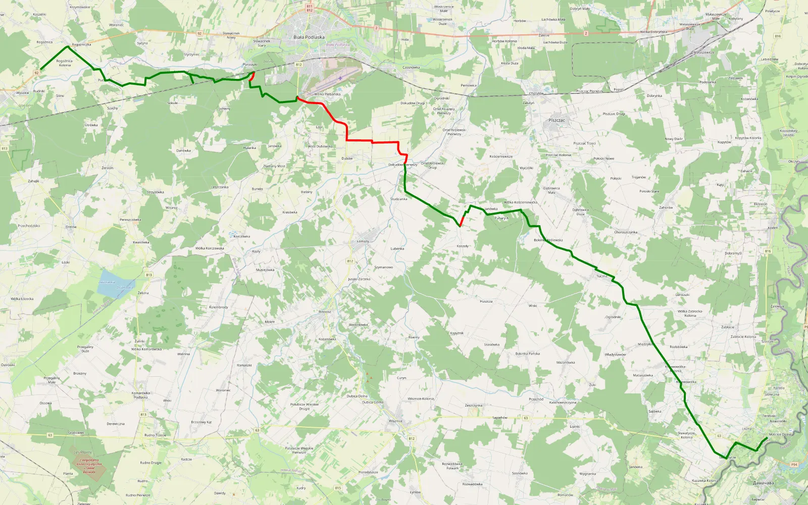 Map of Rogoźnica - Dołha - 39.5 km offroad trail, Biała Podlaska County