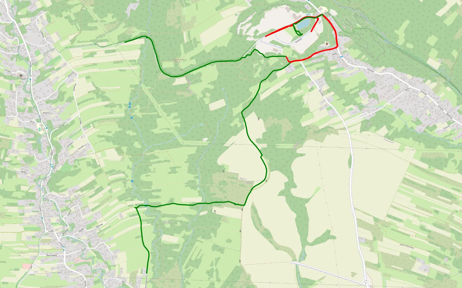Mapa trasy Wola Filipowska - Filipowice - 8.4 km trasy offroad, Powiat Krakowski