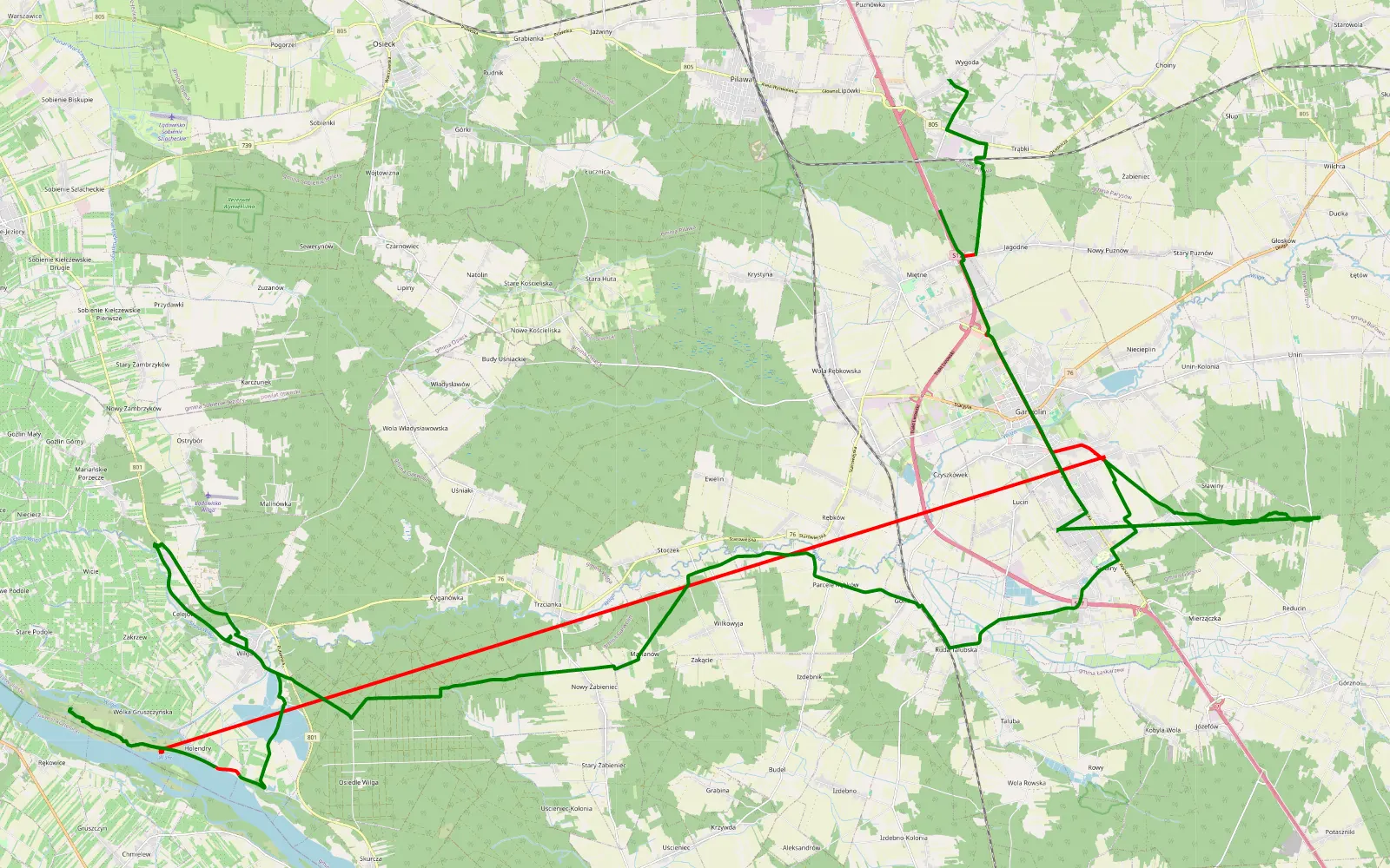 Mapa trasy Ggg - 38.2 km trasy offroad, Powiat Garwoliński