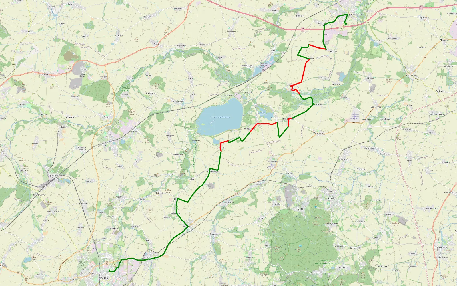 Map of Kąty Wrocławskie - Świdnica - 30.1 km offroad trail, Wrocław County