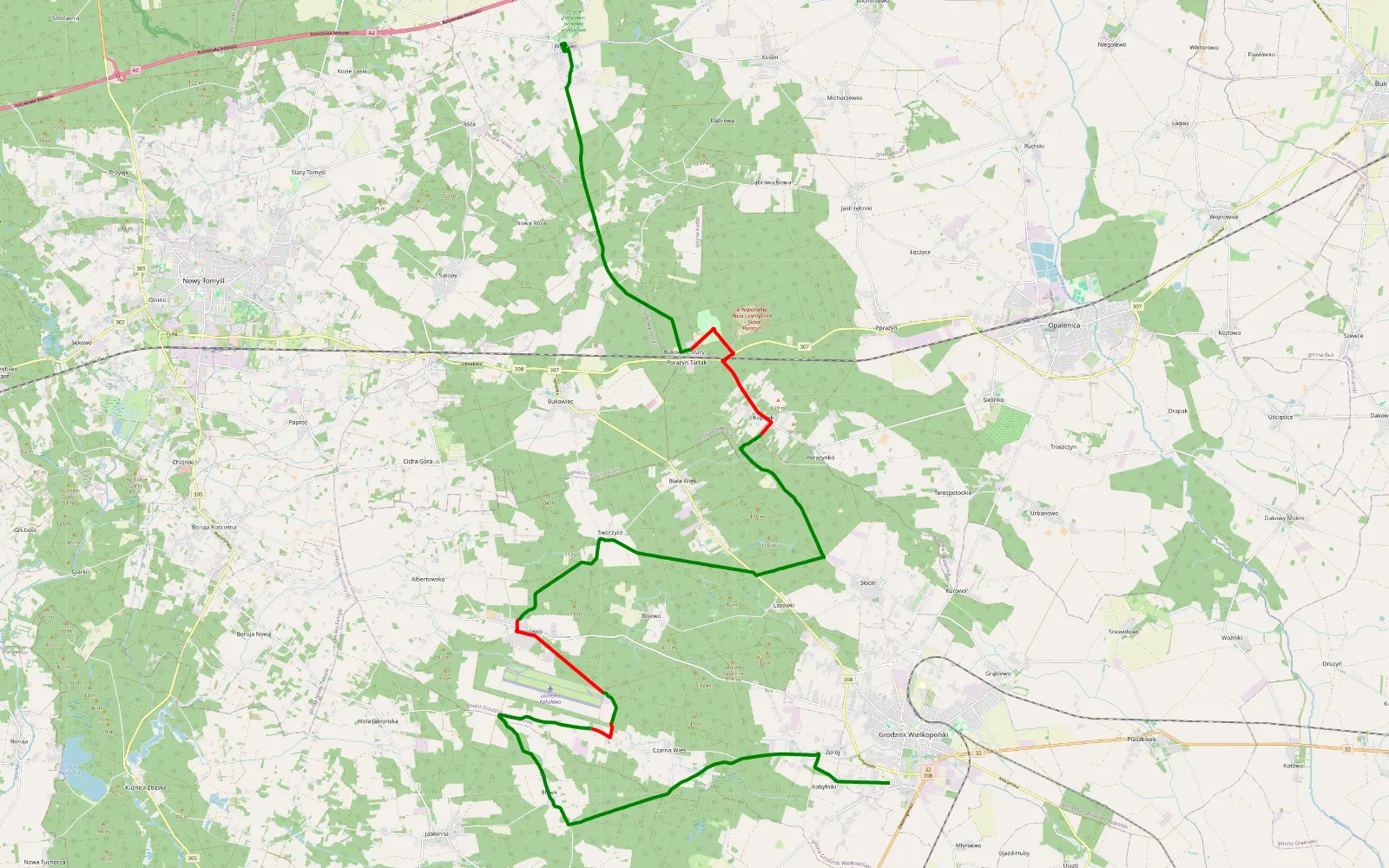 Map of Gggggg - 28.5 km offroad trail, Grodzisk Wielkopolski County