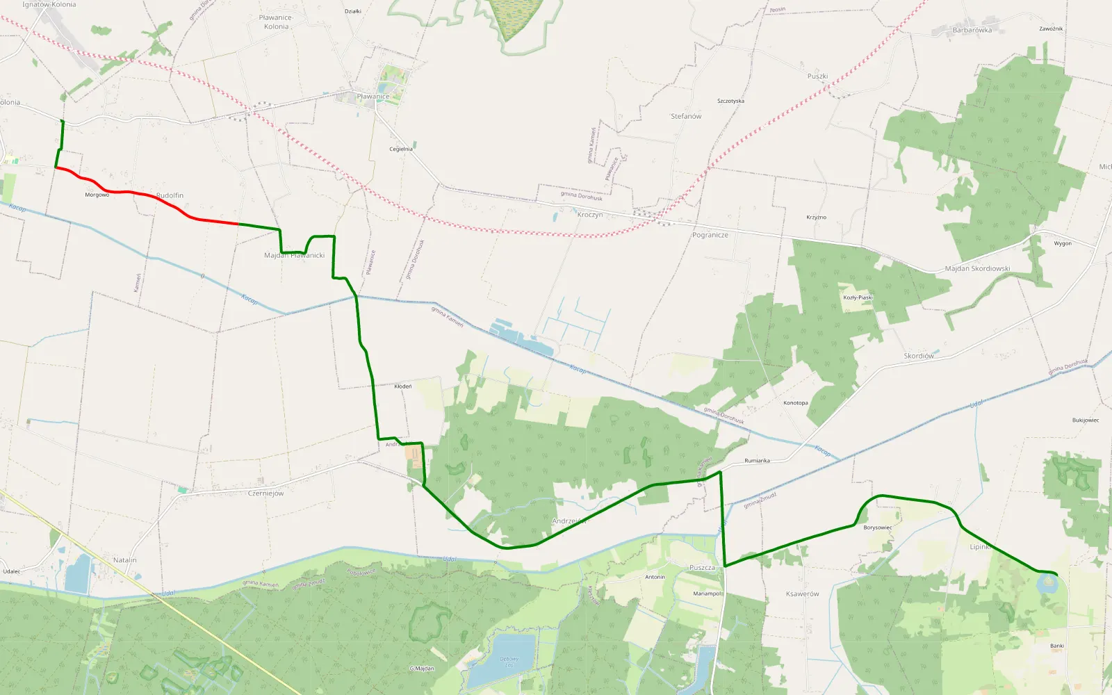 Mapa trasy Kolonia Kamień - Lipniki - 7.4 km trasy offroad, Powiat Chełmski