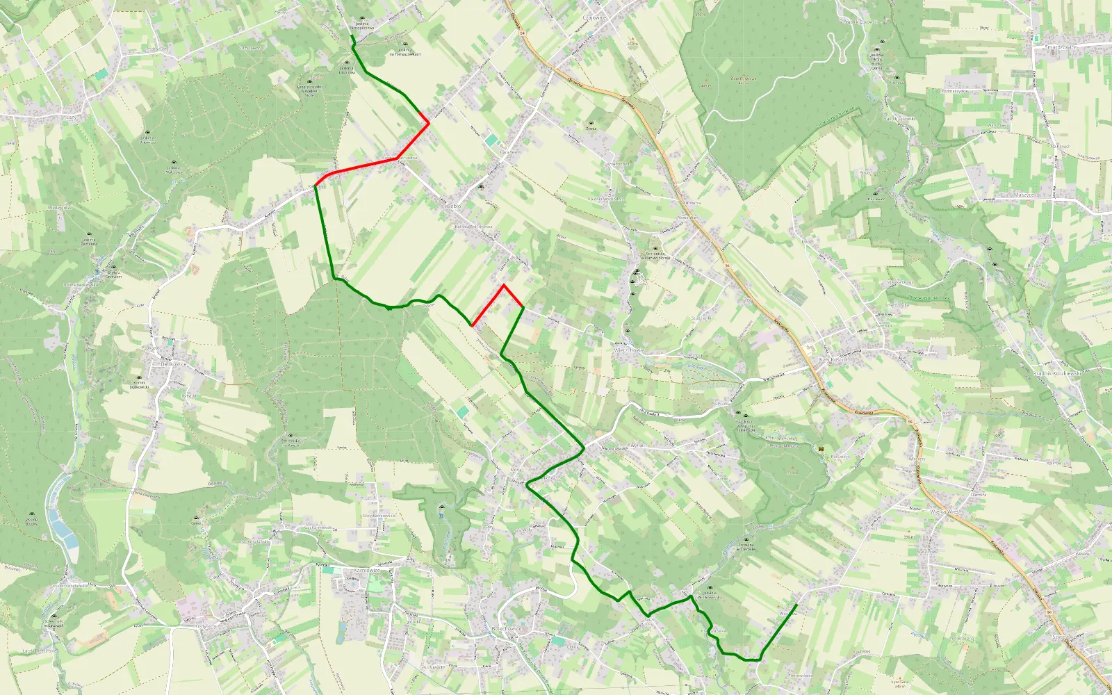Mapa trasy Gacki - Kawiory - 6.4 km trasy offroad, Powiat Krakowski