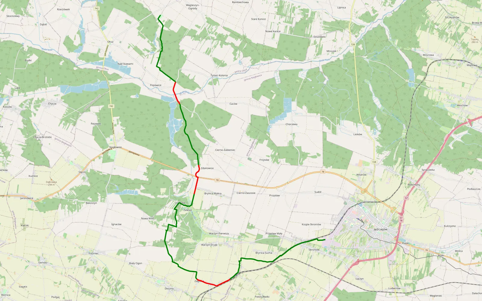 Map of Trasa WOŚP 2026 cz.1 - 24.8 km offroad trail, Jędrzejów County