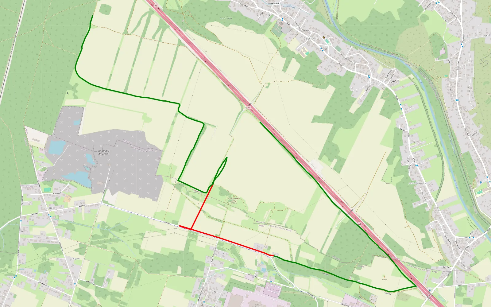 Mapa trasy Dzieckowice - Granice - 7 km trasy offroad, Mysłowice