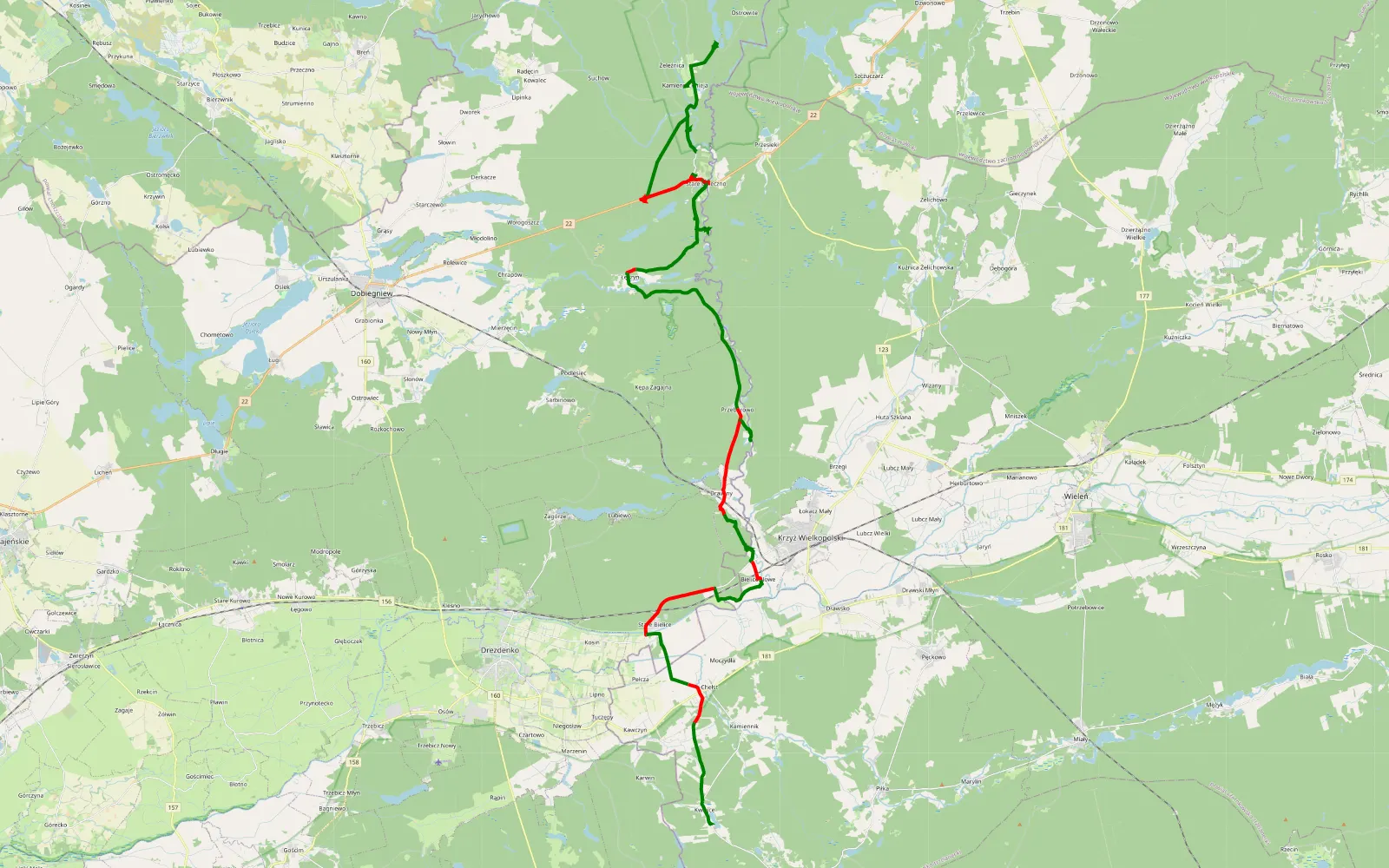 Map of Jazda5x4 - 54.2 km offroad trail, Strzelce-Drezdenko County