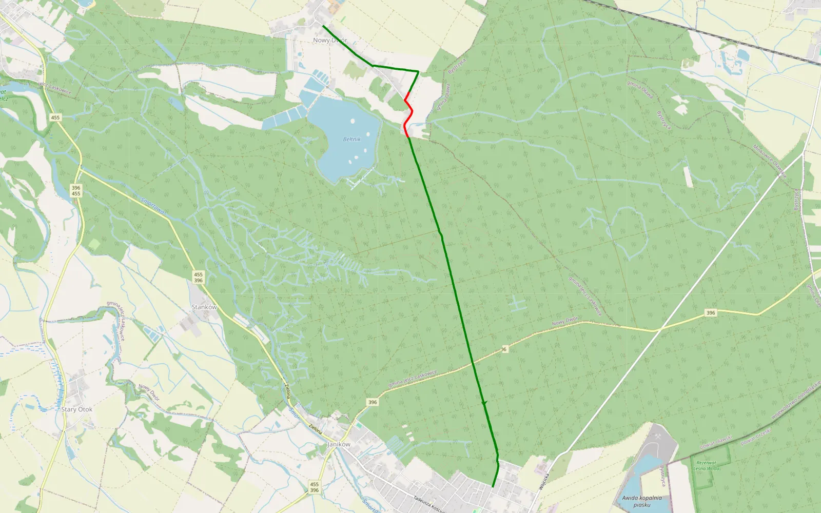 Map of Nowy Dwór - Bystrzyca - 6.7 km offroad trail, Oława County