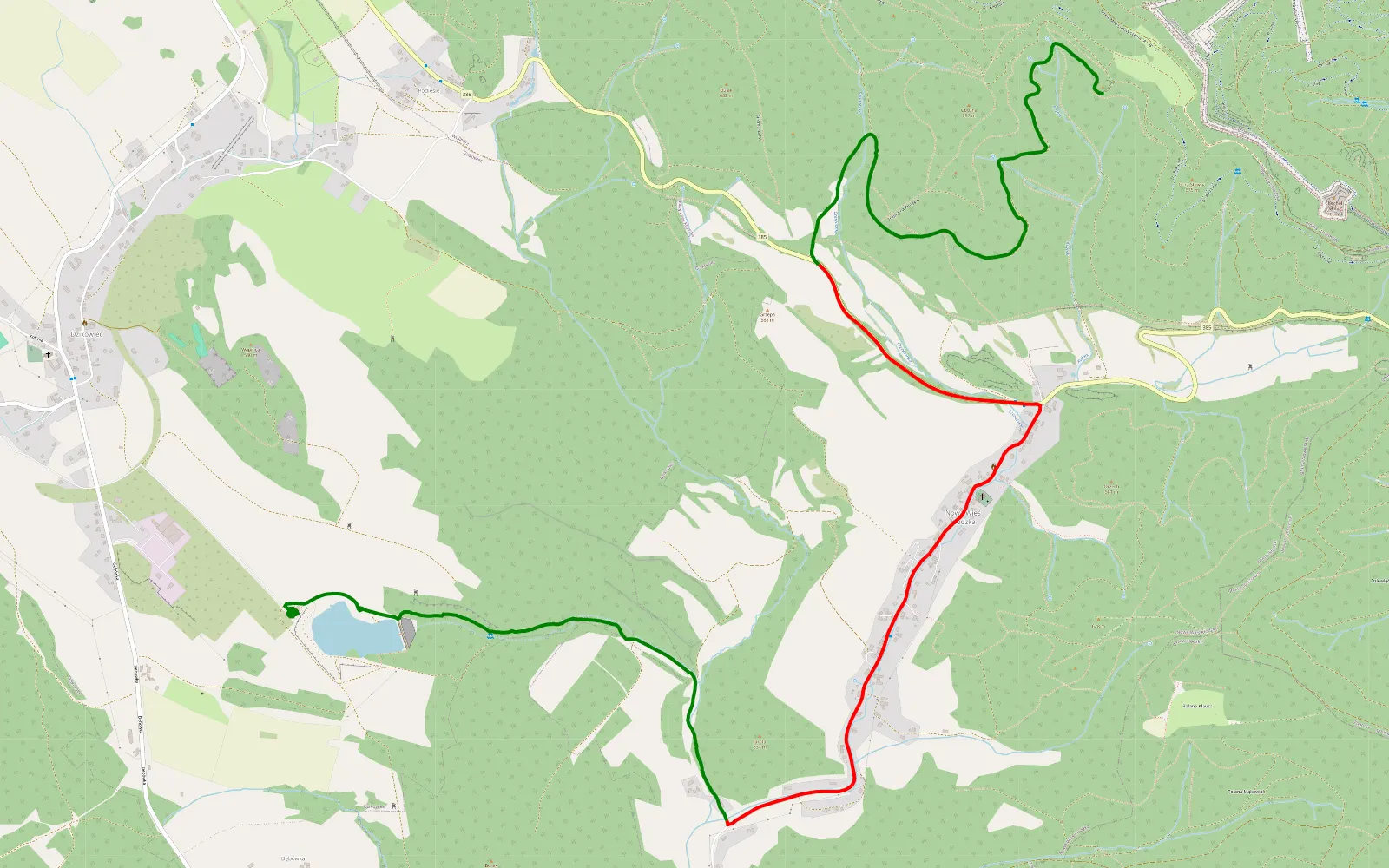 Mapa trasy Nowa Wies Kłodzka - Dzikowiec - 7.8 km trasy offroad, Powiat Kłodzki