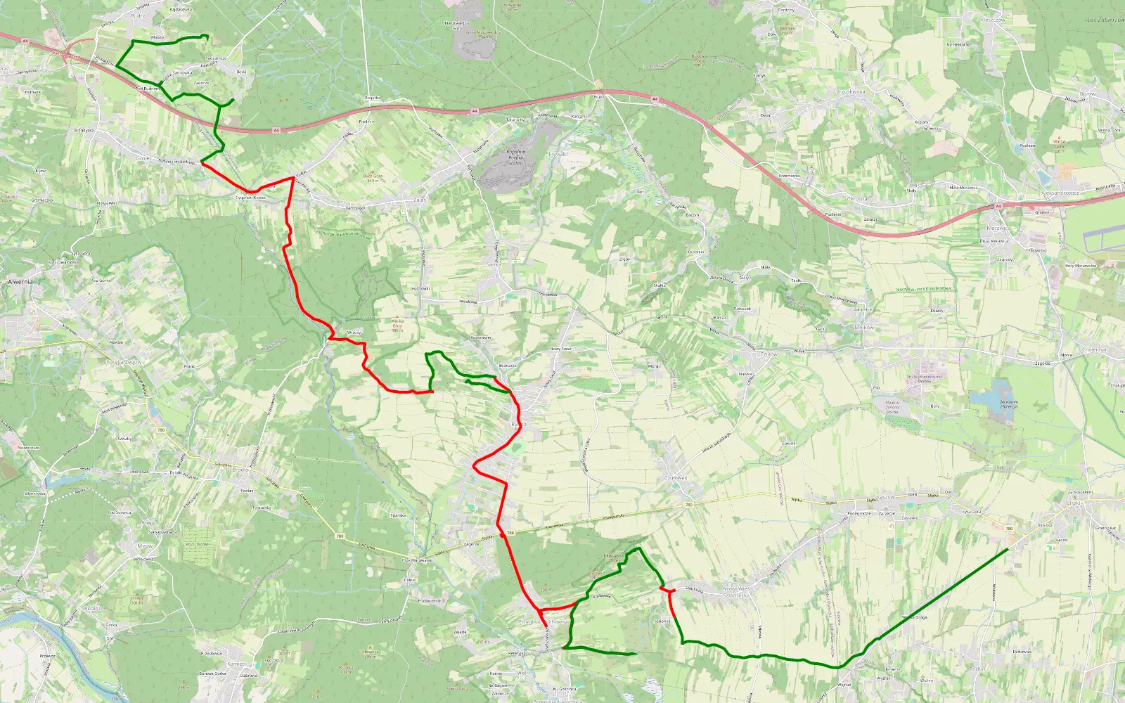 Mapa trasy Rudno - Liszki - 29.1 km trasy offroad, Powiat Krakowski