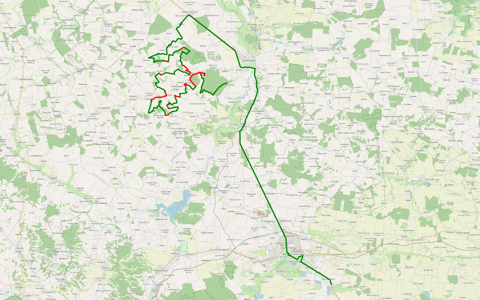 Map of Kraszczady - 70.5 km offroad trail, Krasnystaw County