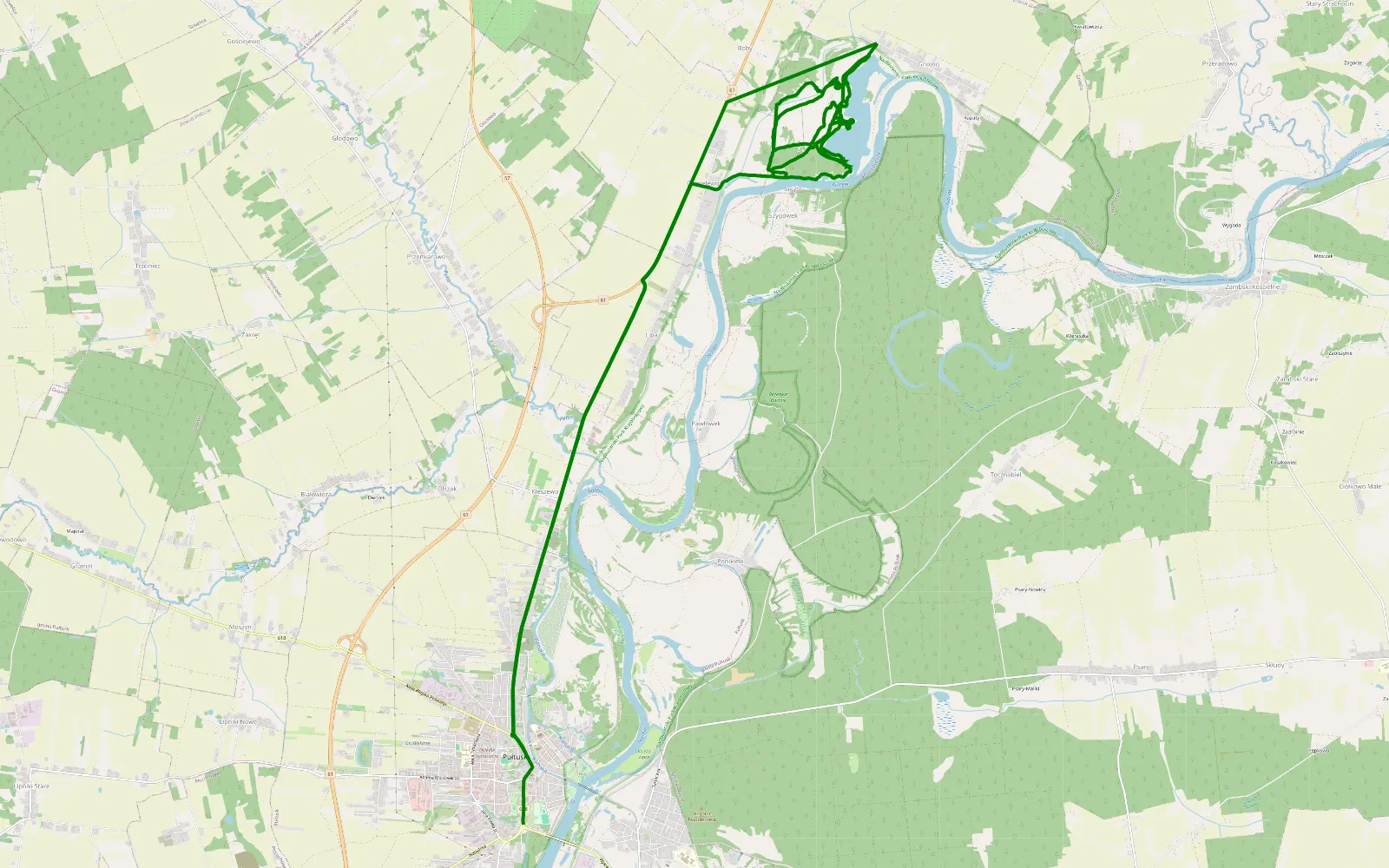 Mapa trasy Niedzielny Pułtusk - 15.7 km trasy offroad, Powiat Pułtuski