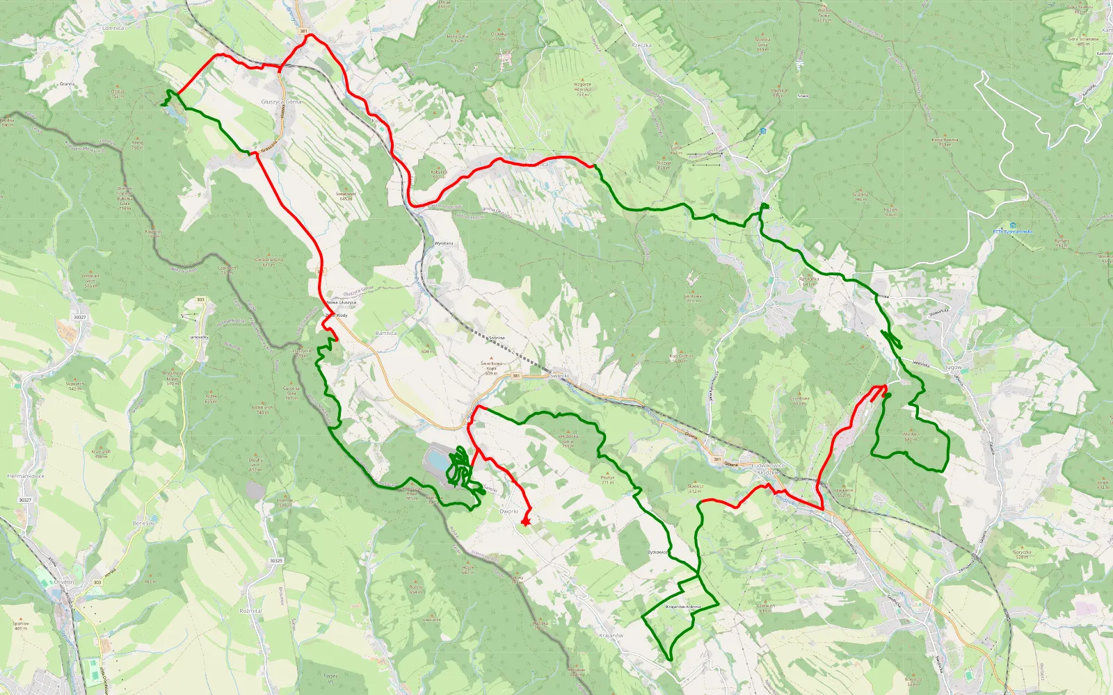 Mapa trasy Sokolec - 52.8 km trasy offroad, Powiat Kłodzki