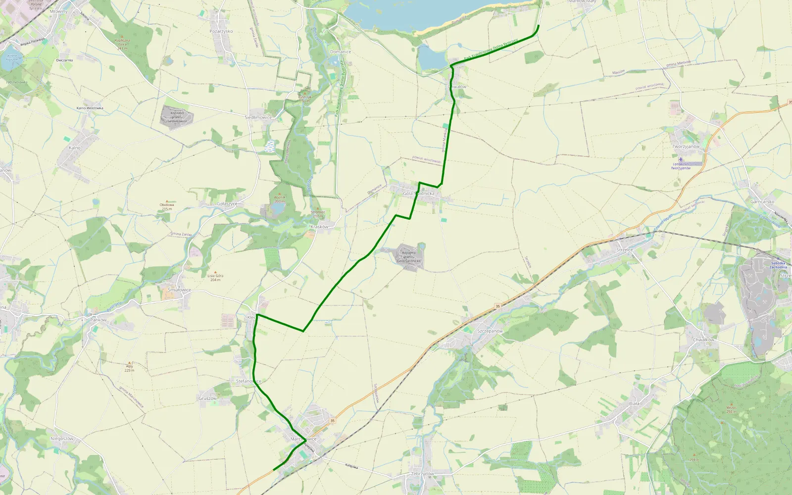 Map of Maniów Mały - Marcinowice - 6.4 km offroad trail, Świdnica County