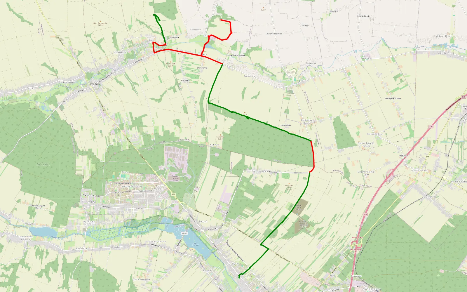 Mapa trasy Góry - Suchynia - 21.6 km trasy offroad, Powiat Kraśnicki