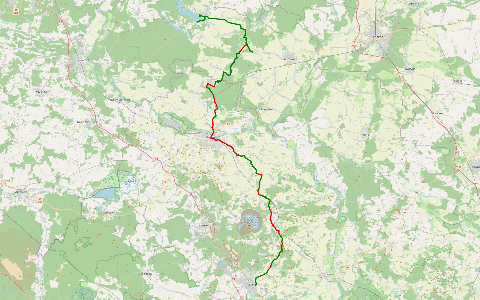 Map of Lubin - Radzyń - 89.2 km offroad trail, Wschowa County