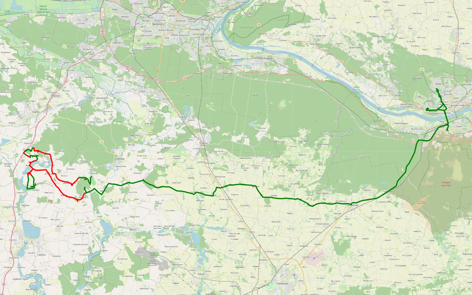Map of Załachowo - Toruń Północny - 45.4 km offroad trail, Nakło County