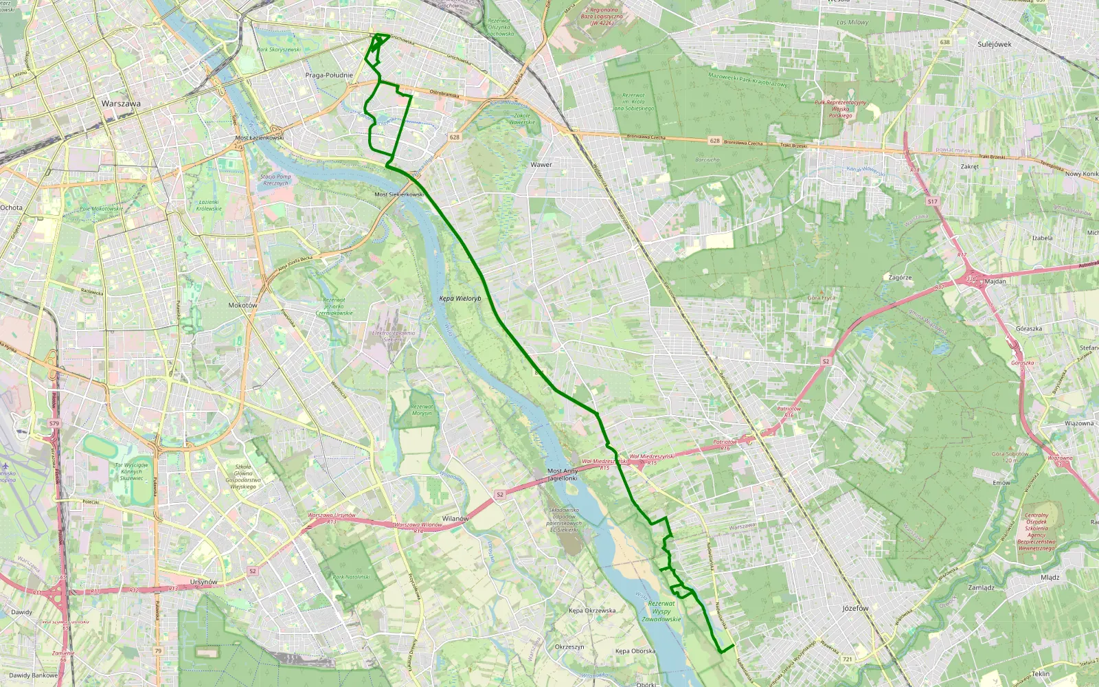 Mapa trasy Praga Południe - 11.2 km trasy offroad, Powiat Otwocki