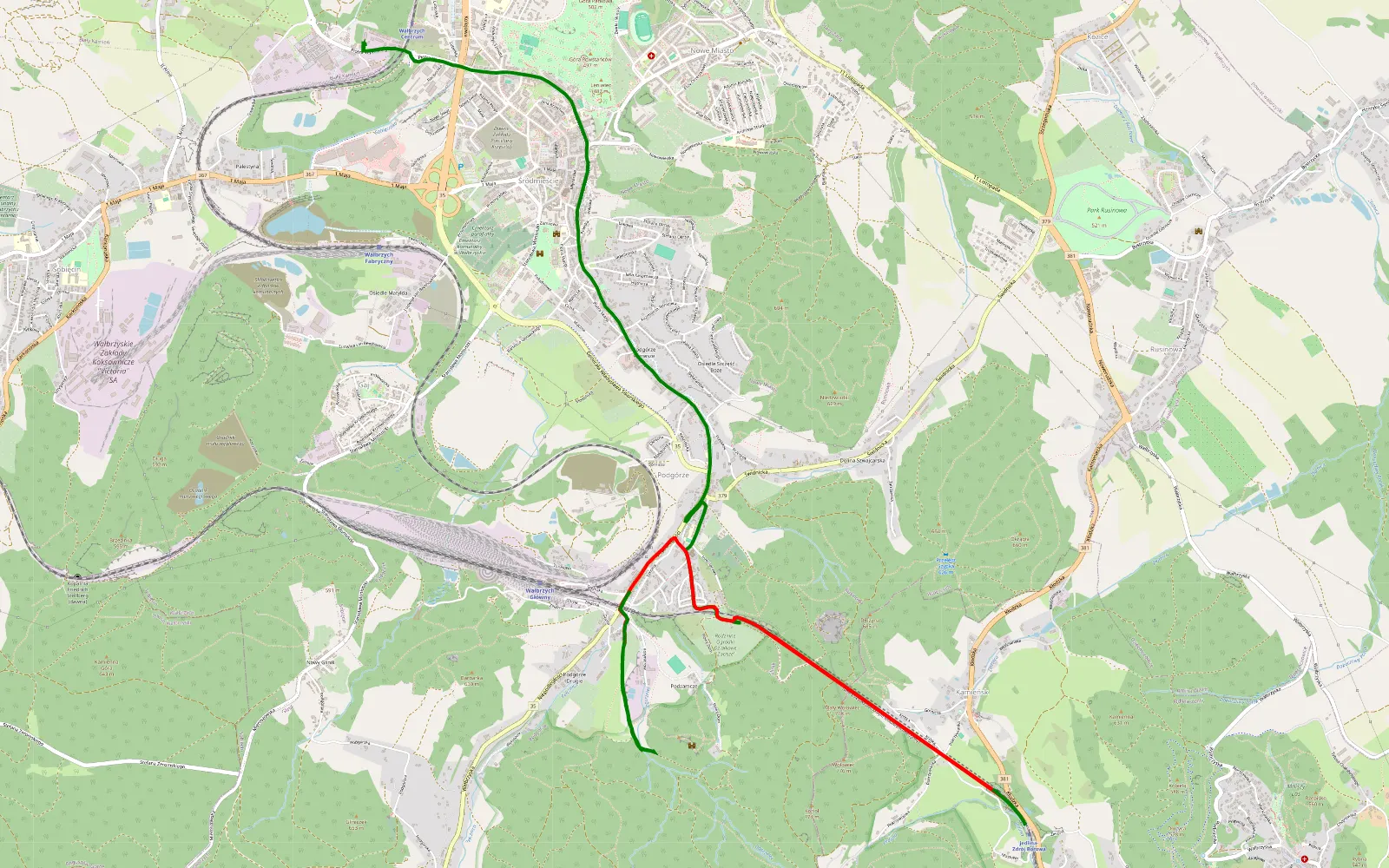 Mapa trasy Kamionek - Wałbrzych-Podgórze - 7.5 km trasy offroad, Wałbrzych
