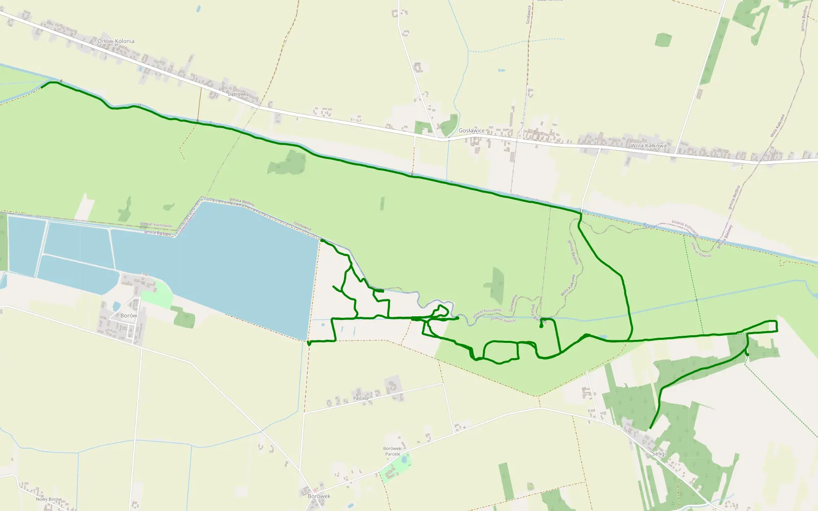 Map of Orłów - Seligi - 17.7 km offroad trail, Łowicz County