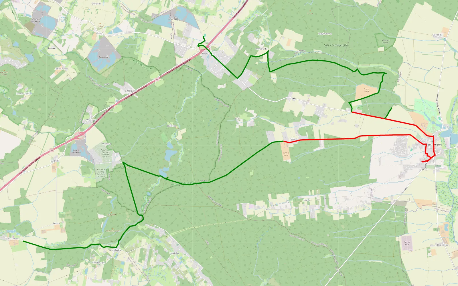 Map of Wiėrzyce - Iwno - 29.5 km offroad trail, Gniezno County