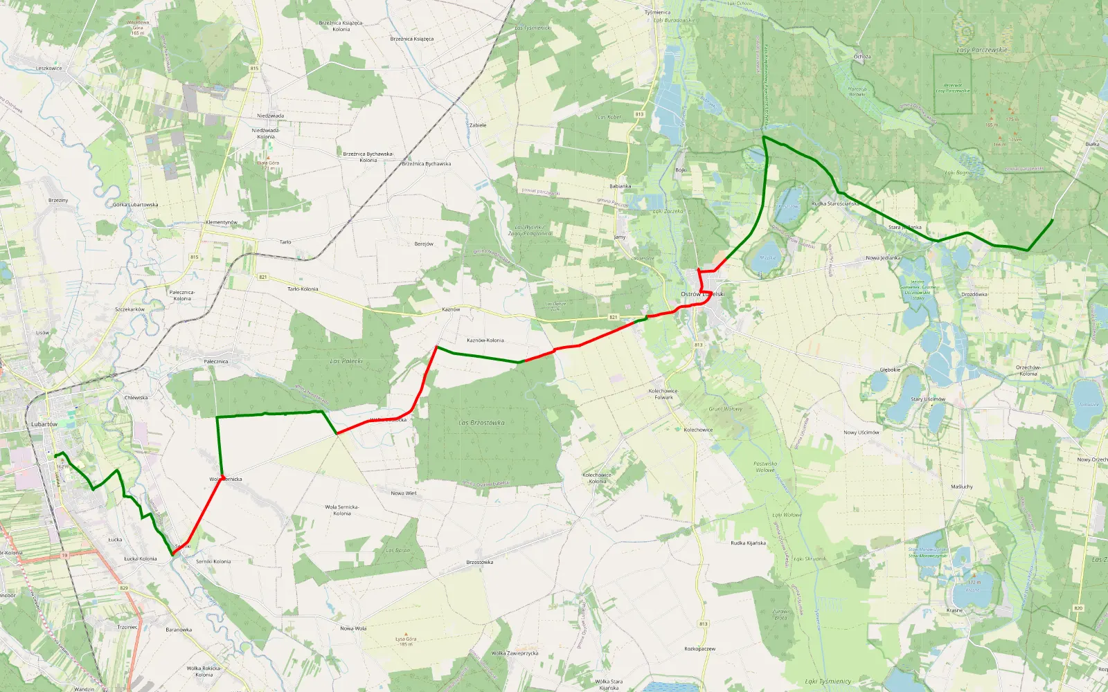 Mapa trasy Luba - 30.9 km trasy offroad, Powiat Lubartowski