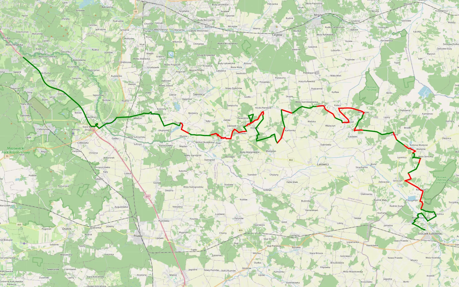Map of Stoczek Łukowski - Świerk - 61.5 km offroad trail, Mińsk County
