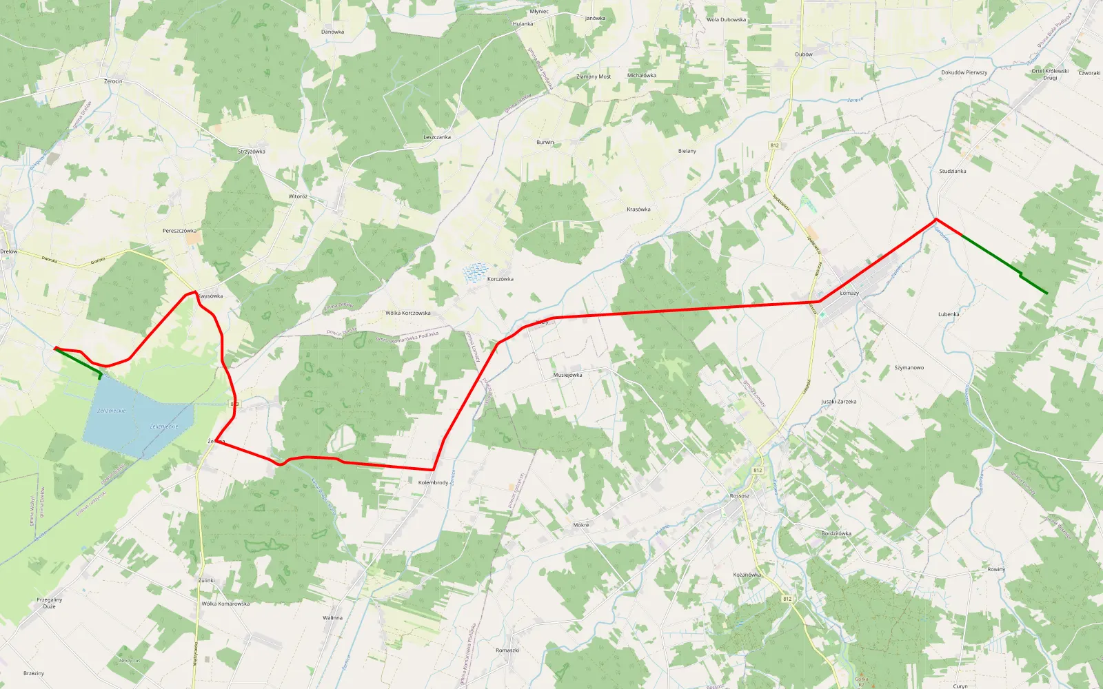 Map of Koszoły - Łóżki - 34.2 km offroad trail, Biała Podlaska County