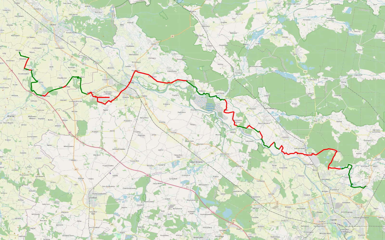 Map of Pełczyce - Zawada - 95.6 km offroad trail, Opole County