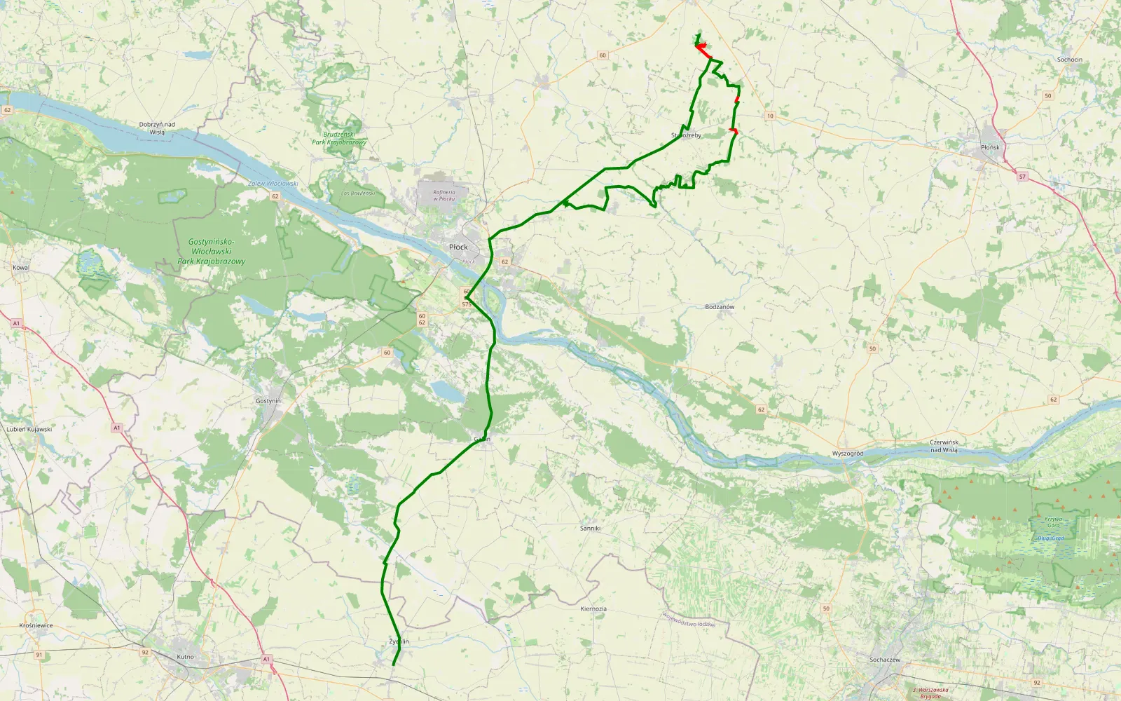 Mapa trasy WOŚP Groszek - 40.3 km trasy offroad, Powiat Płocki