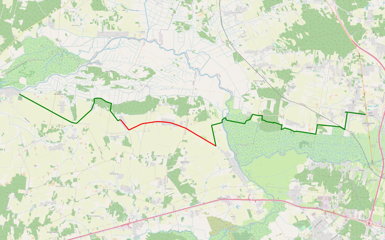 Mapa trasy Dobrzyniewo Duże - Tykocin - 16 km trasy offroad, Powiat Białostocki