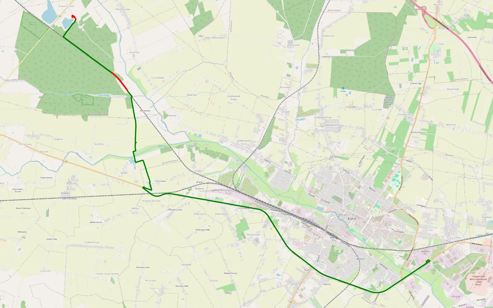 Mapa trasy Niechcianów - Antoniew - 10.1 km trasy offroad, Powiat Kutnowski