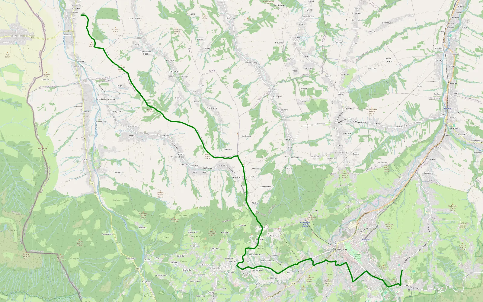 Map of Bystre - Chochołów - 8 km offroad trail, Nowy Targ County
