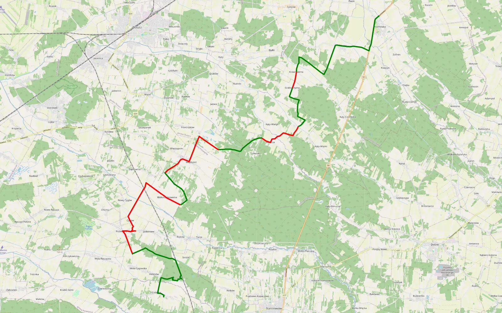 Map of Cisówka - Strachówka - 33.9 km offroad trail, Wołomin County