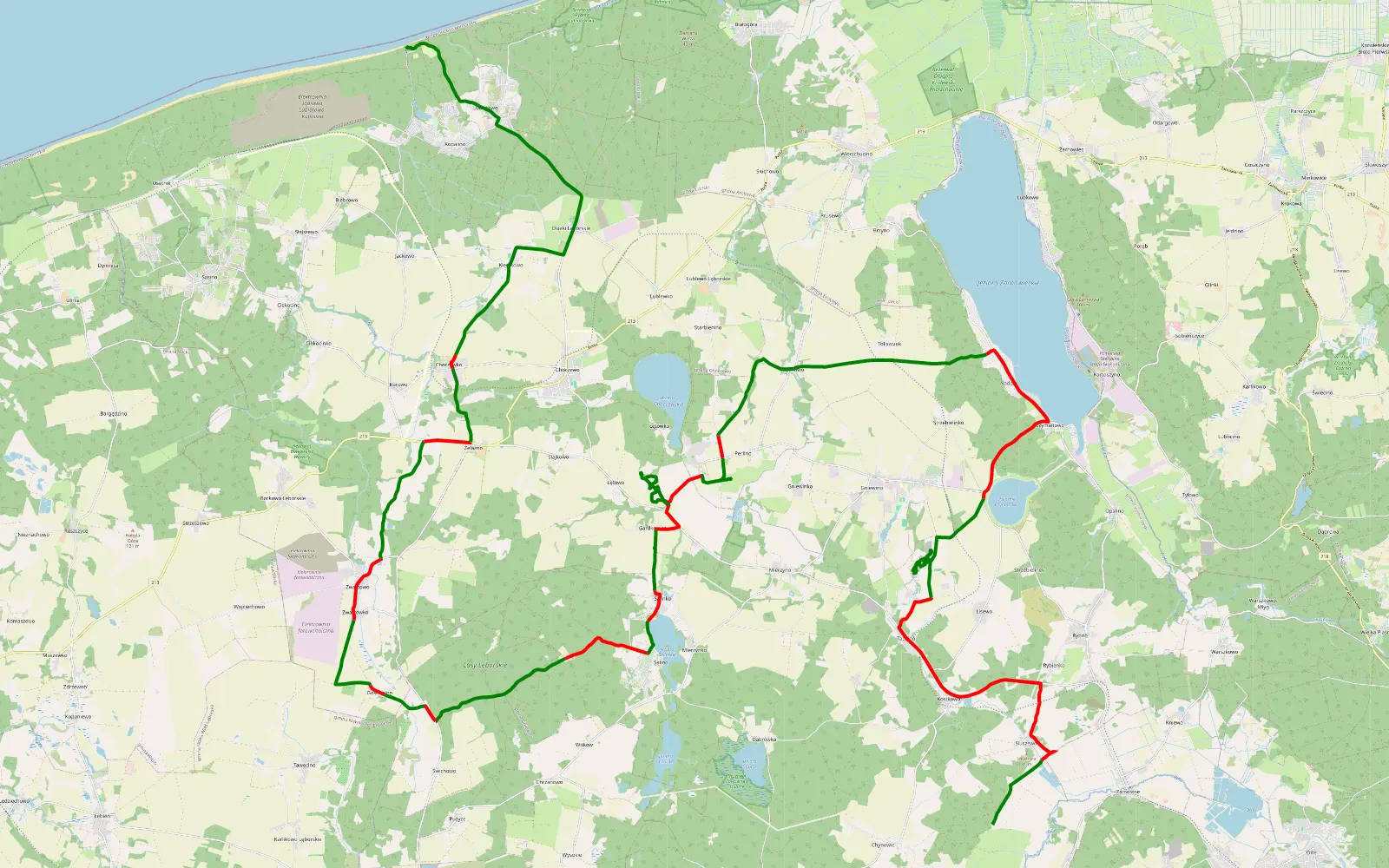 Mapa trasy Sluszewo - Kopalino - 61.8 km trasy offroad, Powiat Wejherowski