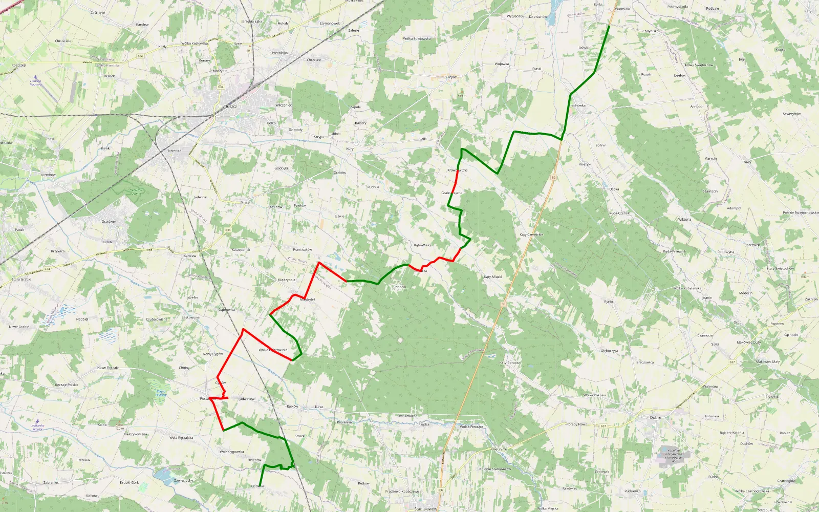 Map of Cisówka - Borki - 33.8 km offroad trail, Wołomin County