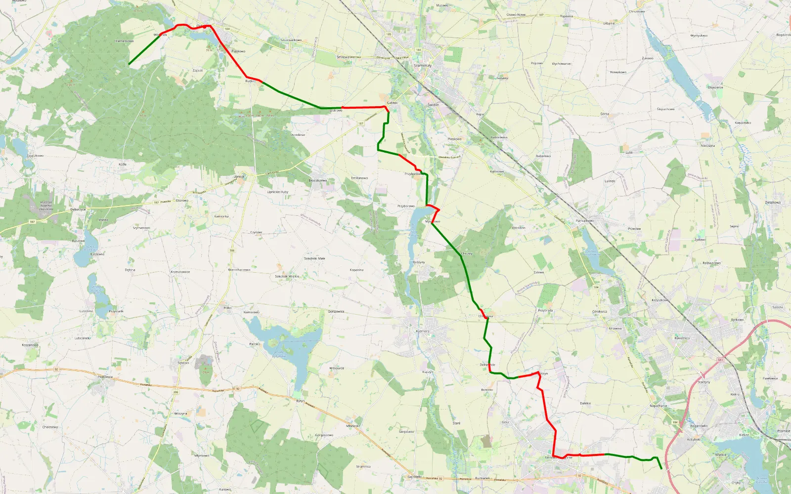Mapa trasy Kobylniki - Wielonek - 37.4 km trasy offroad, Powiat Szamotulski
