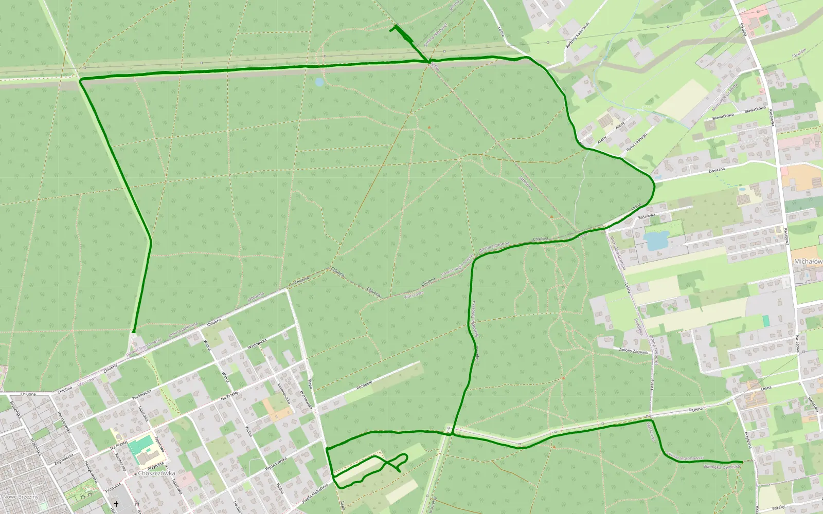 Mapa trasy Kobiałka - Michałów Grabina - 10.7 km trasy offroad, Powiat Legionowski