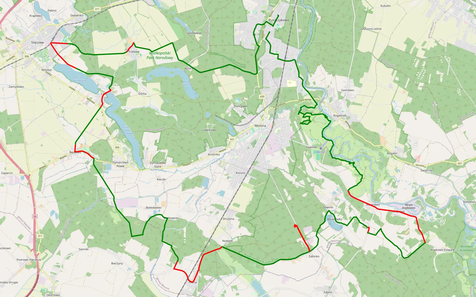 Map of Puszczykowo - 61.5 km offroad trail, Poznań County
