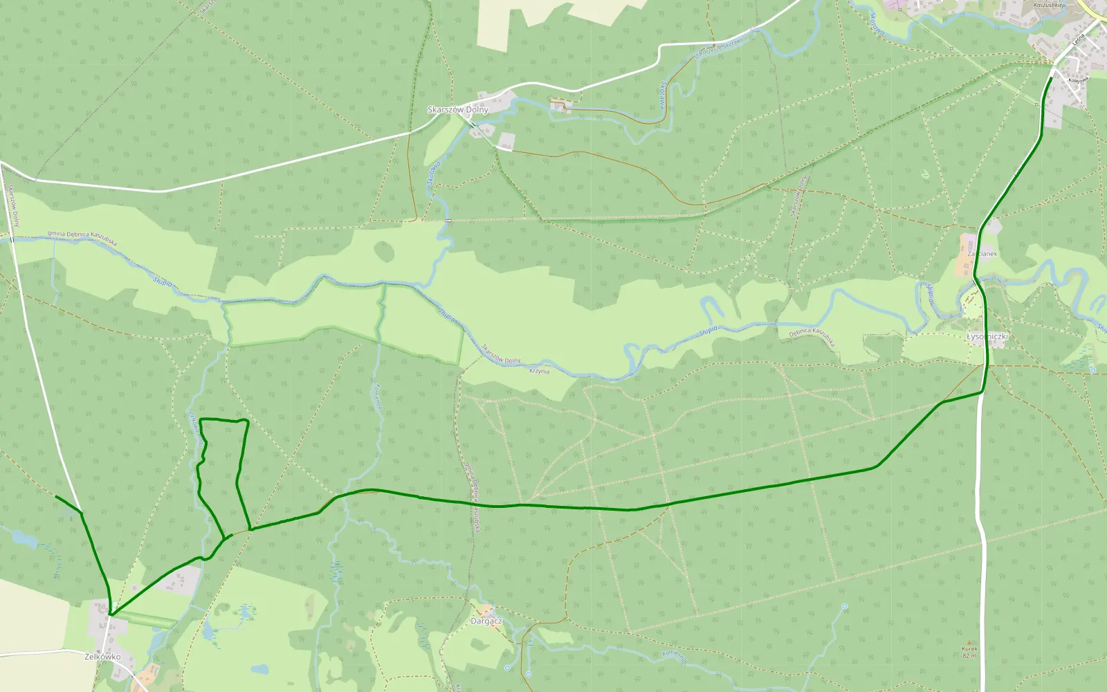 Mapa trasy Żelkówko - Dębnica Kaszubska - 5.9 km trasy offroad, Powiat Słupski