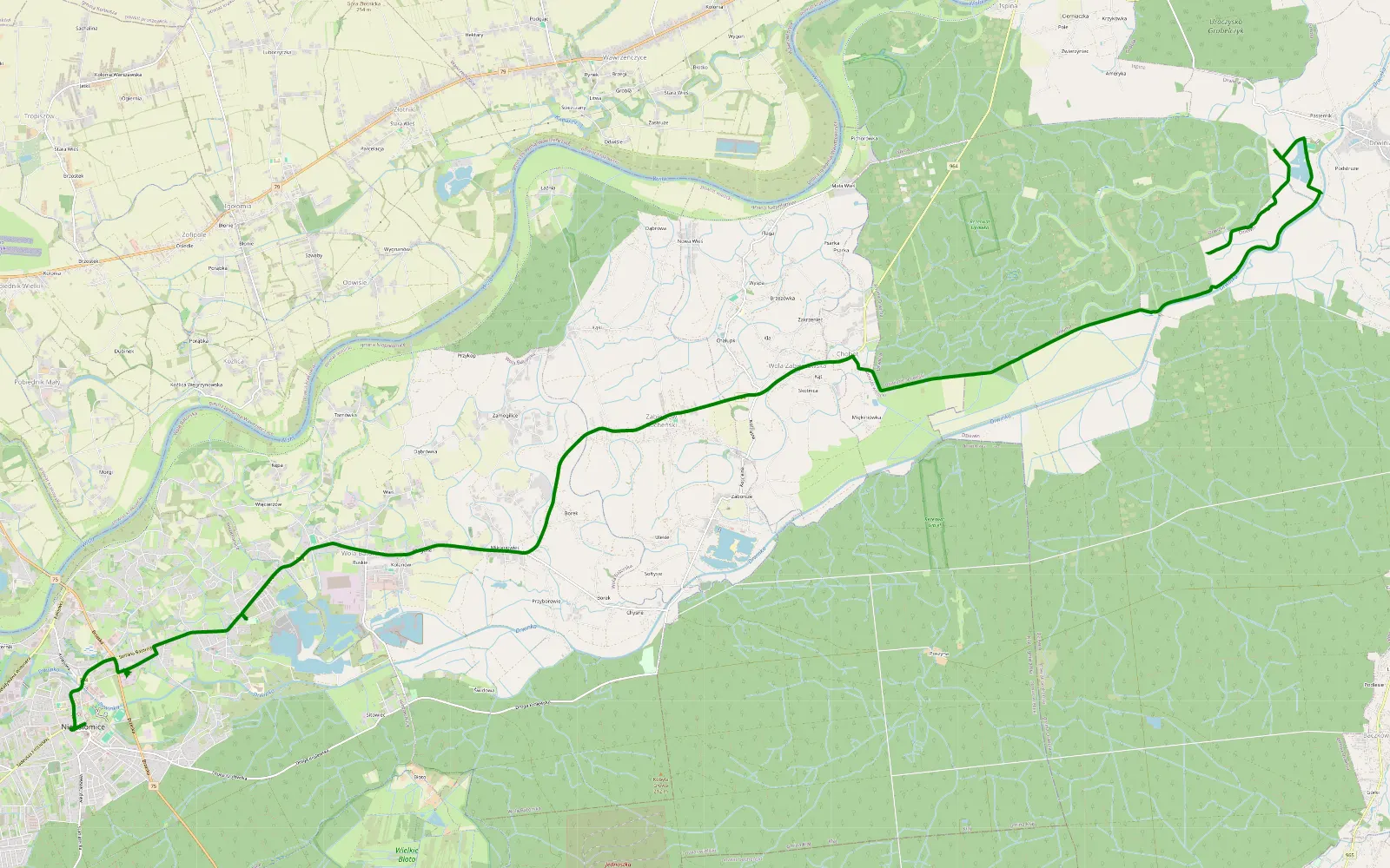 Mapa trasy Drwinia - Niepołomice - 9.6 km trasy offroad, Powiat Bocheński