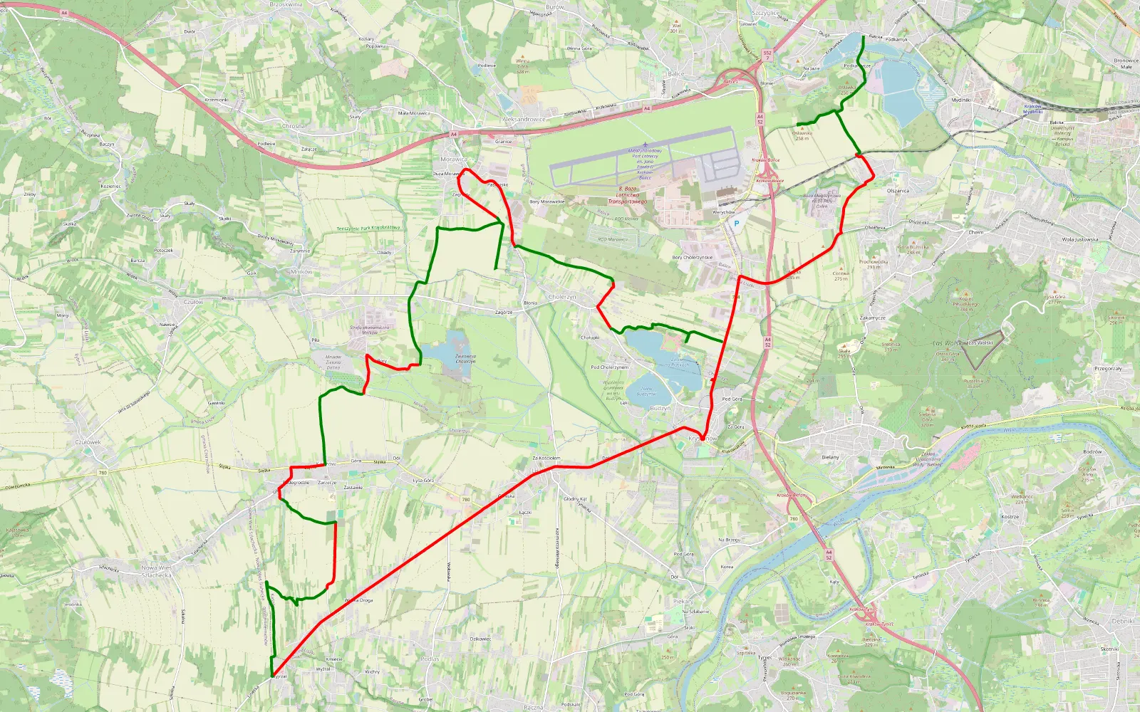 Mapa trasy Trasa dla Monki - 33.9 km trasy offroad, Powiat Krakowski