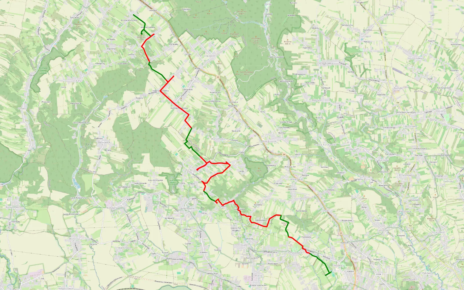 Mapa trasy Modlnica - Lepianka - 19.1 km trasy offroad, Powiat Krakowski