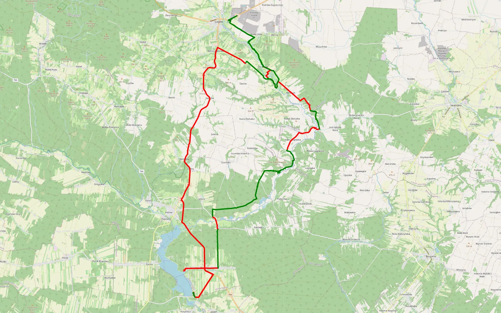 Map of Łagów - 52.6 km offroad trail, Kielce County