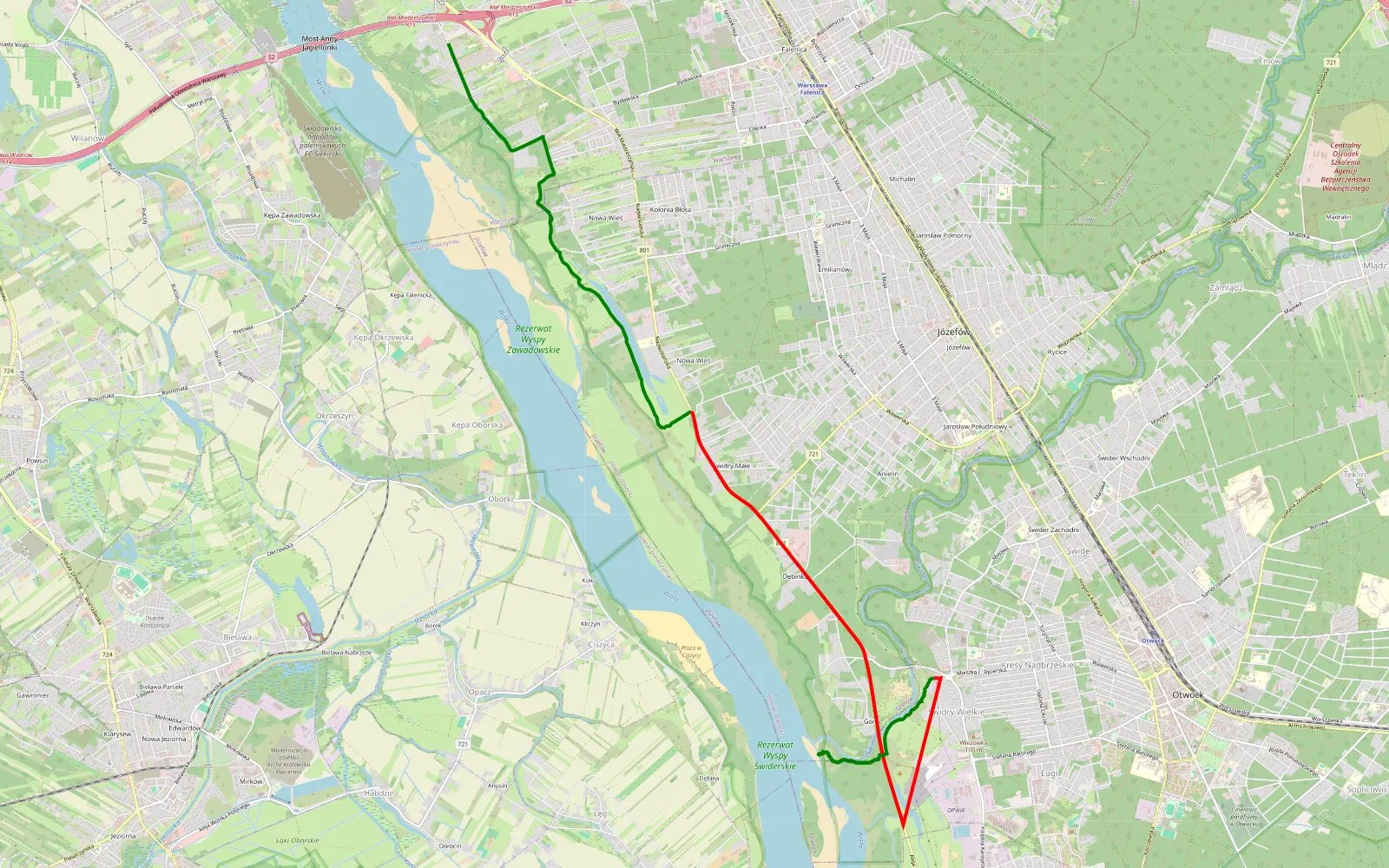 Map of Nadwiśle - Świdry Wielkie - 13.4 km offroad trail, Otwock County