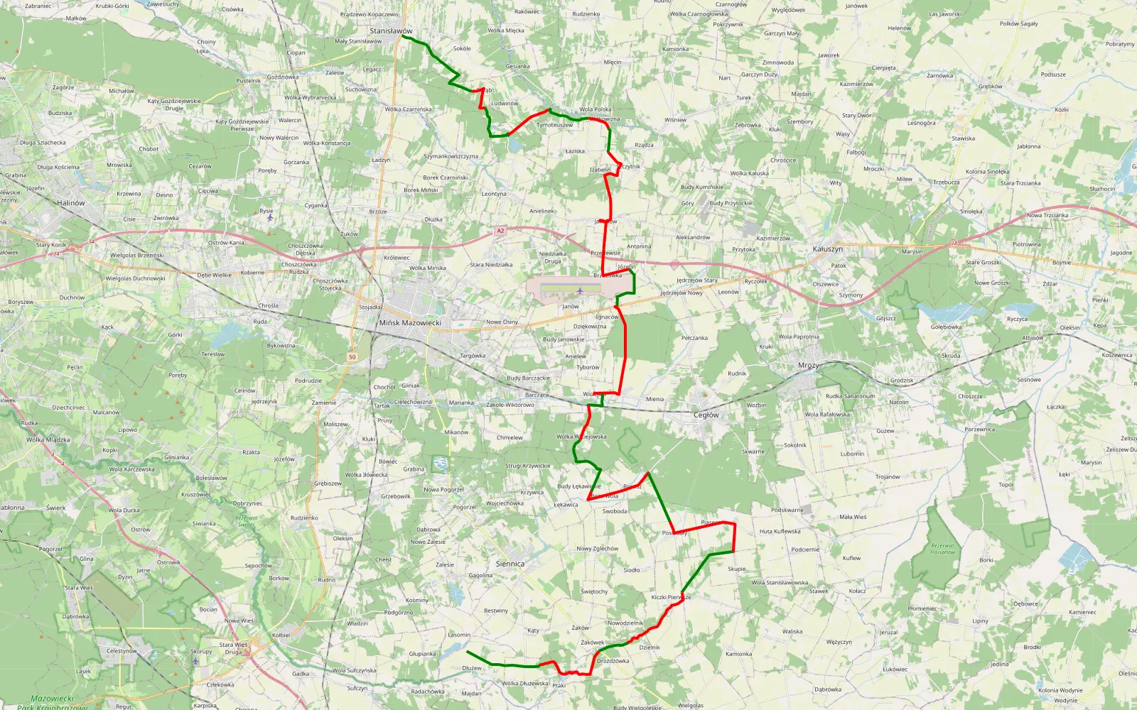 Mapa trasy Śladem Wierzb 24 - 59.5 km trasy offroad, Powiat Miński