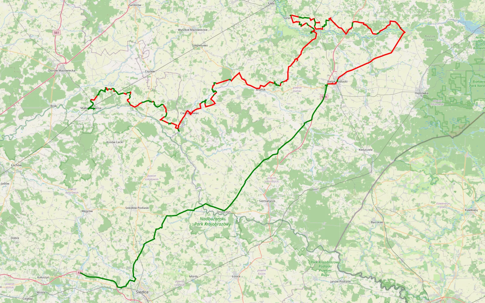 Map of Podlasie - 248.8 km offroad trail, Bielsk County