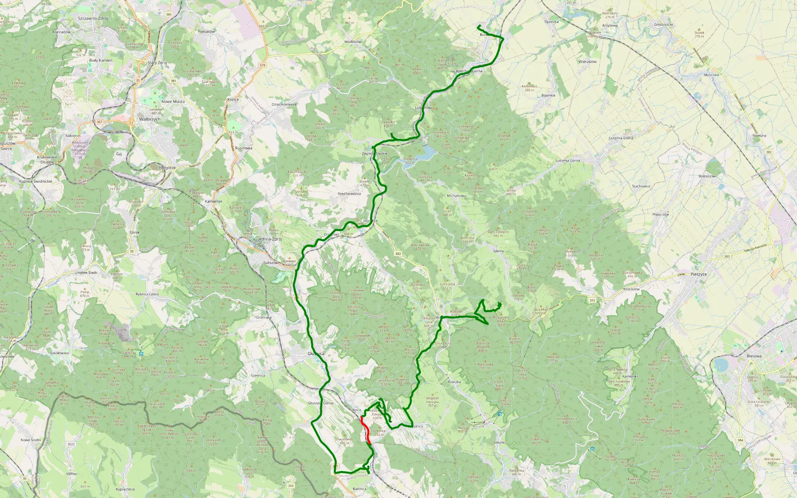 Mapa trasy Burkatów - Madlęcin - 9.7 km trasy offroad, Powiat Wałbrzyski
