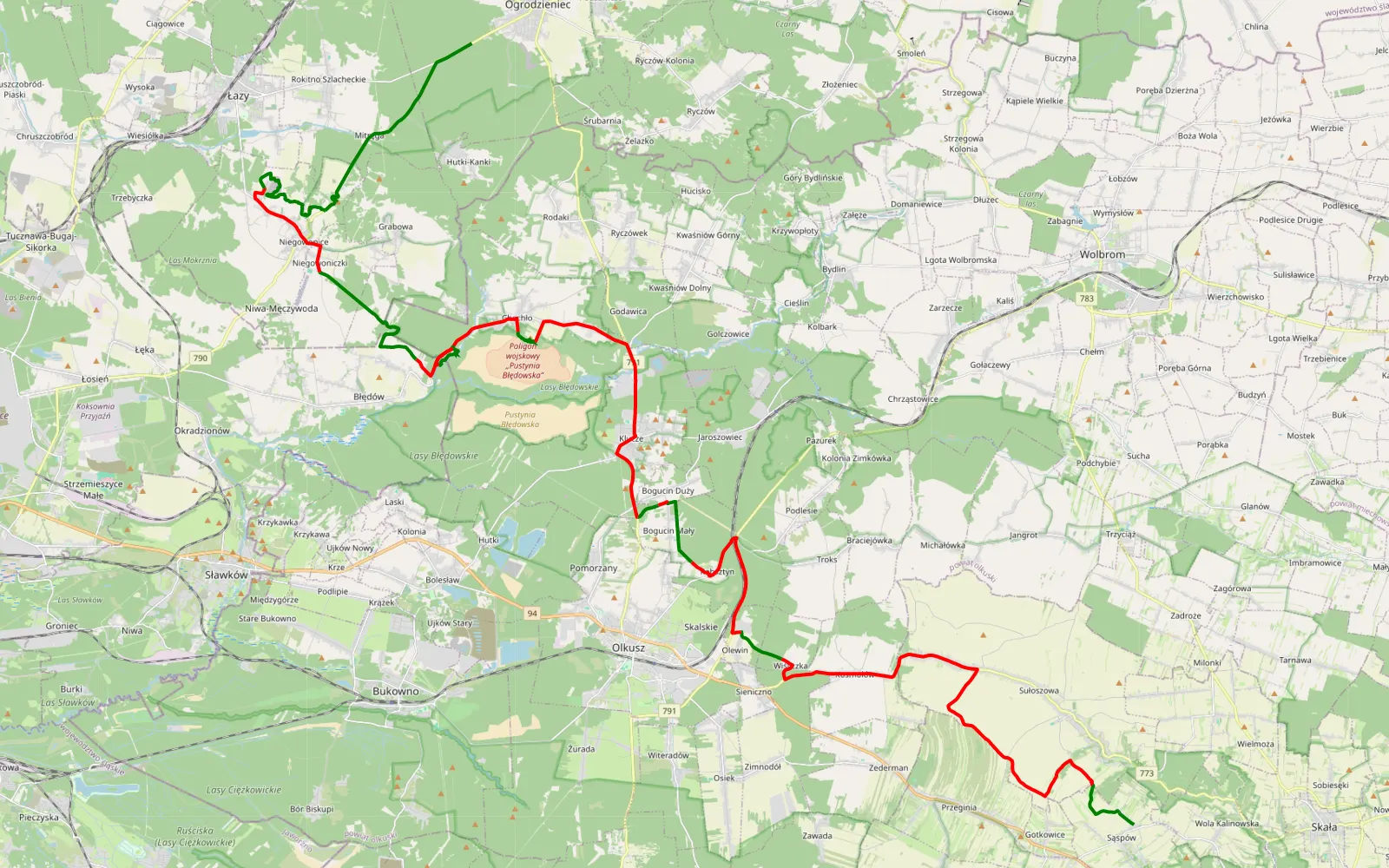 Mapa trasy Jura - 57.8 km trasy offroad, Powiat Olkuski