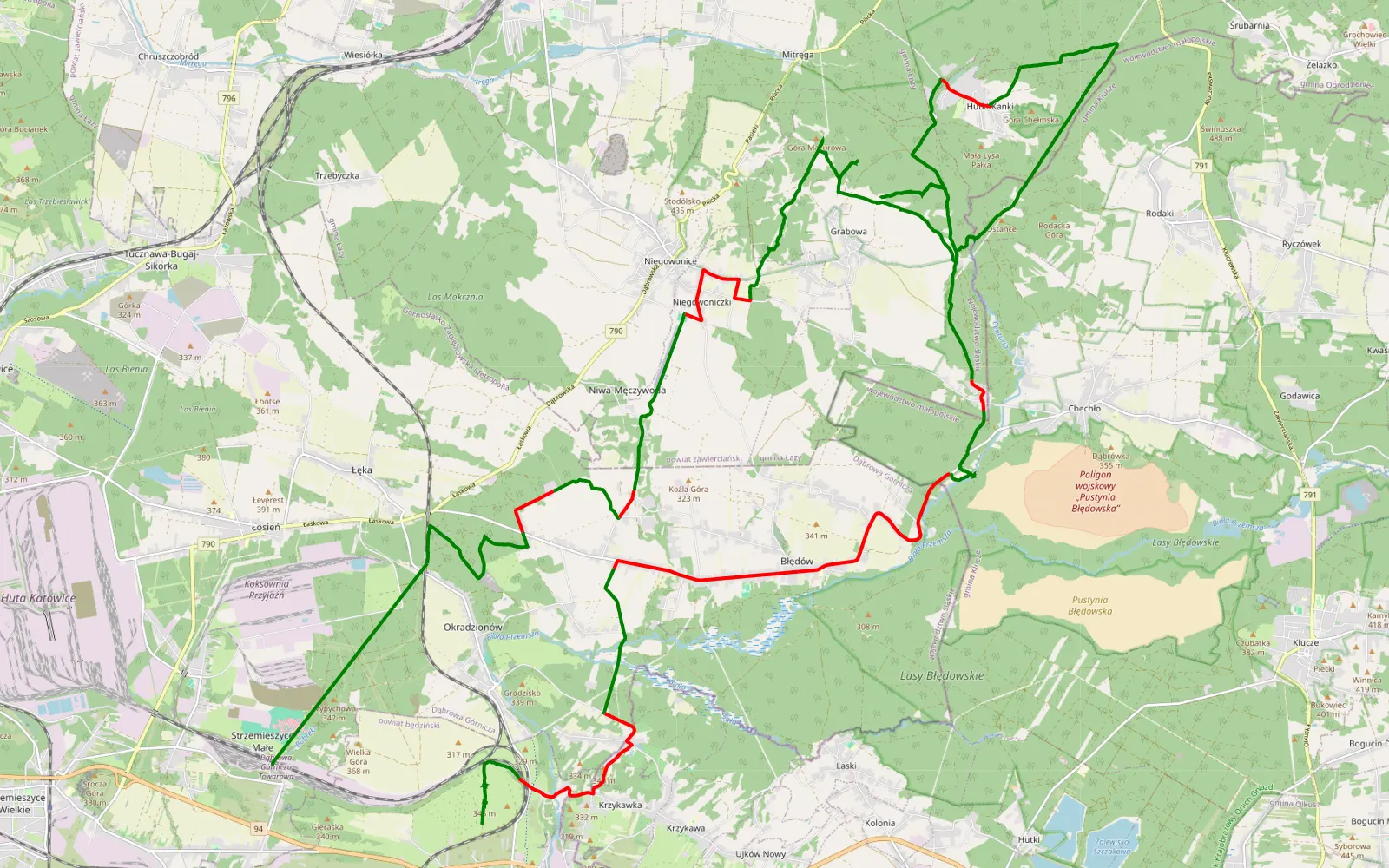 Mapa trasy Strzemieszyce Małe - Sławków - 51 km trasy offroad, Powiat Zawierciański