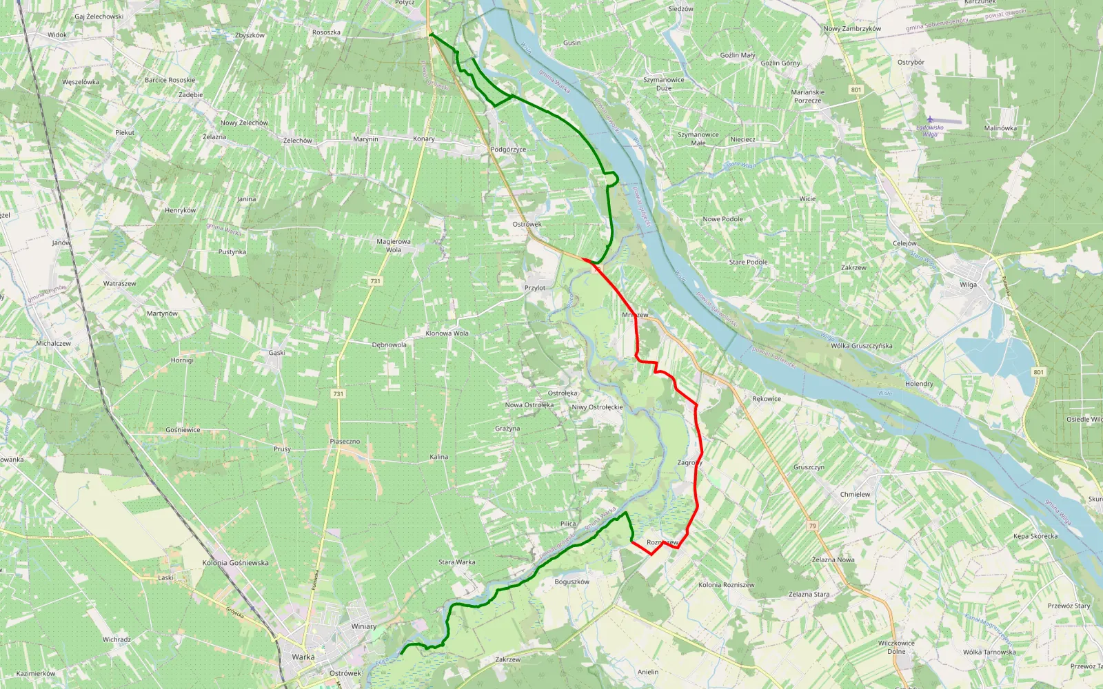 Map of Winiary - Potycz - 24.5 km offroad trail, Grójec County